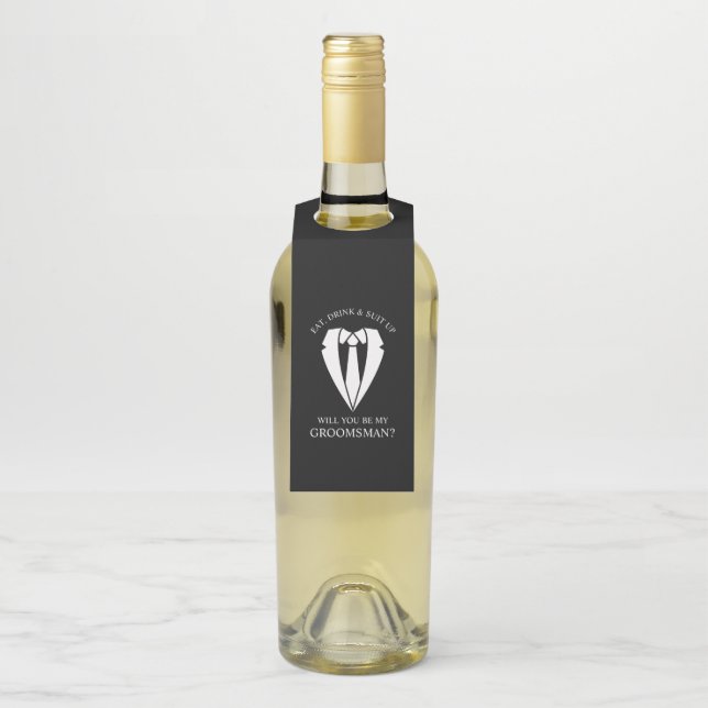 Étiquettes Pour Bouteilles Costume de mariage noir et cravate pour la demande (Sur bouteille)