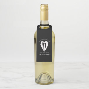 Étiquettes Pour Bouteilles Costume Mariage noir et Cravate Groomsman Proposit