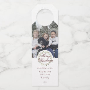 Étiquettes Pour Bouteilles Courbe d'aquarelle de Noël avec photo