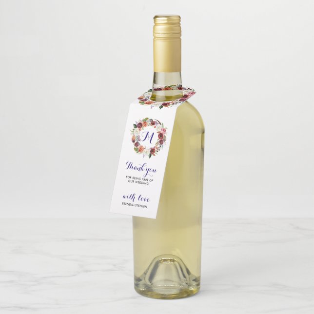 Étiquettes Pour Bouteilles Courbe de fleurs violettes et blanches profondes - (Incliné)