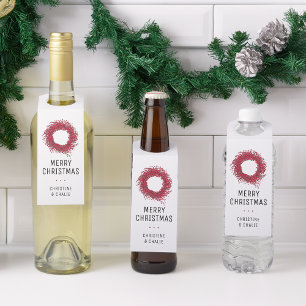 Étiquettes Pour Bouteilles Couronne de baies moderne Joyeux Noël Nom