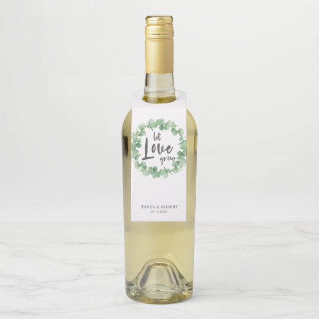 Étiquettes Pour Bouteilles Couronne de eucalyptus 'Laissez l'amour grandir' M (Sur bouteille)