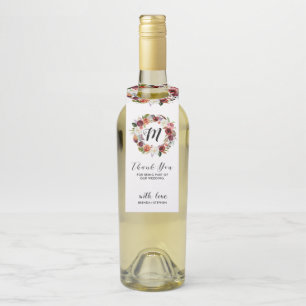 Étiquettes Pour Bouteilles Couronne de fleurs violet foncé et blanc - Merci