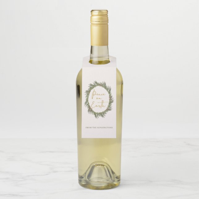 Étiquettes Pour Bouteilles Couronne de Noël Élégante Rustique Paix sur Terre (Sur bouteille)
