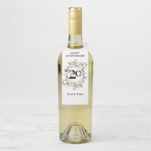 Étiquettes Pour Bouteilles Couronne florale pastel magnifique - 20e ANNIVERSA