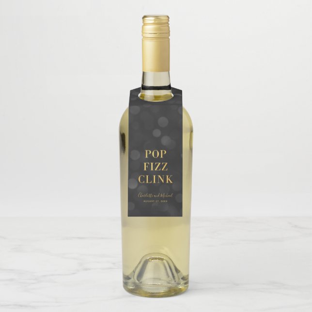 Étiquettes Pour Bouteilles Dark Bokeh Faux Gold Pop Fizz Clink (Sur bouteille)