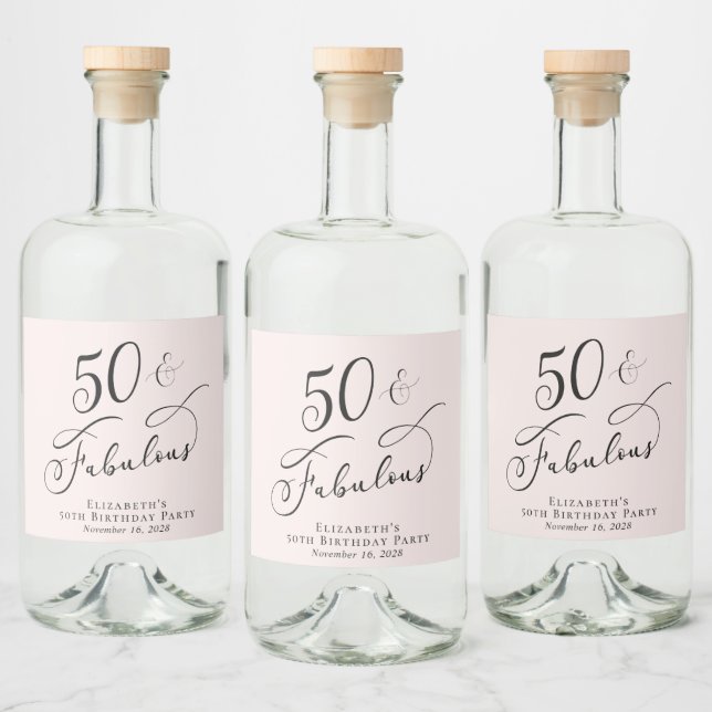 Étiquettes Pour Bouteilles De Liqueur 50e anniversaire fête rose (Bouteilles)