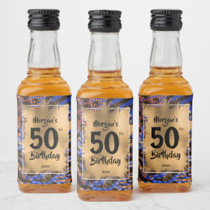 Étiquettes Pour Bouteilles De Liqueur 50e anniversaire Gold Blue Empreinte de léopard M