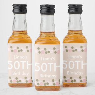Étiquettes Pour Bouteilles De Liqueur 50e anniversaire Gold Pink Blush Confetti
