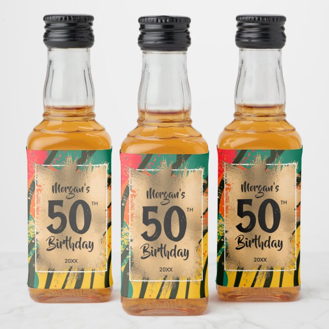 Étiquettes Pour Bouteilles De Liqueur 50e anniversaire Gold sur Zebra Print Mini (Bouteilles)