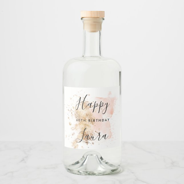 Étiquettes Pour Bouteilles De Liqueur 60E Anniversaire Rose Et Or (Devant)