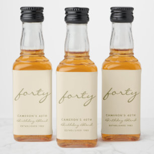 Étiquettes Pour Bouteilles De Liqueur Âge minimaliste Beige & Or Anniversaire