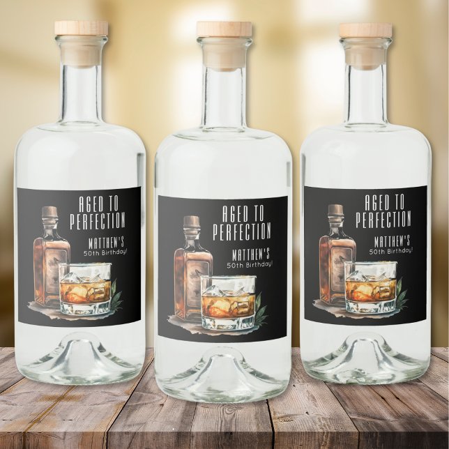 Étiquettes Pour Bouteilles De Liqueur Aged To Perfection Whiskey Men's Birthday (Aged To Perfection Whiskey Men's Birthday Liquor Bottle Label )
