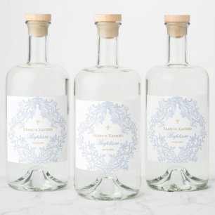 Étiquettes Pour Bouteilles De Liqueur aquarelle bleu crête bébé garçon Baptême