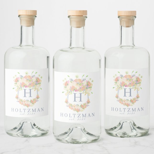 Étiquettes Pour Bouteilles De Liqueur Aquarelle Floral Garden Party Crest (Bouteilles)