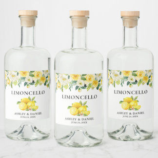 Étiquettes Pour Bouteilles De Liqueur Aquarelle Floral Lemons Limoncello Mariage