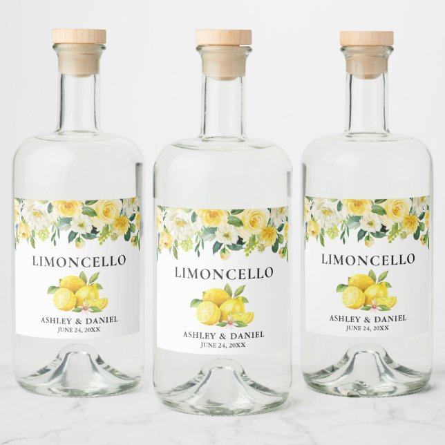 Étiquettes Pour Bouteilles De Liqueur Aquarelle Floral Lemons Limoncello Mariage (Bouteilles)
