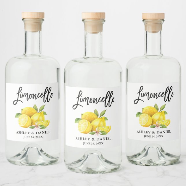 Étiquettes Pour Bouteilles De Liqueur Aquarelle Lemons Brush Script Limoncello (Bouteilles)