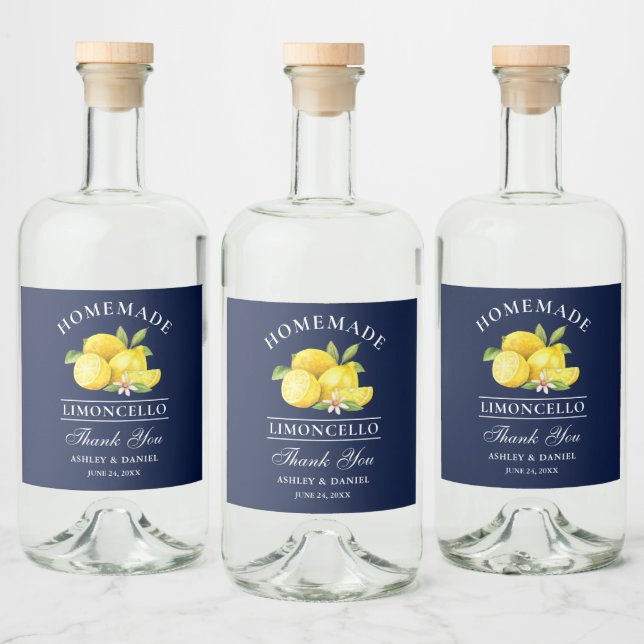 Étiquettes Pour Bouteilles De Liqueur Aquarelle Lemons Limoncello Merci bleu (Bouteilles)