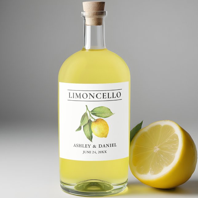 Étiquettes Pour Bouteilles De Liqueur Aquarelle Limoncello citron (Customize to change text size, color or text style.)