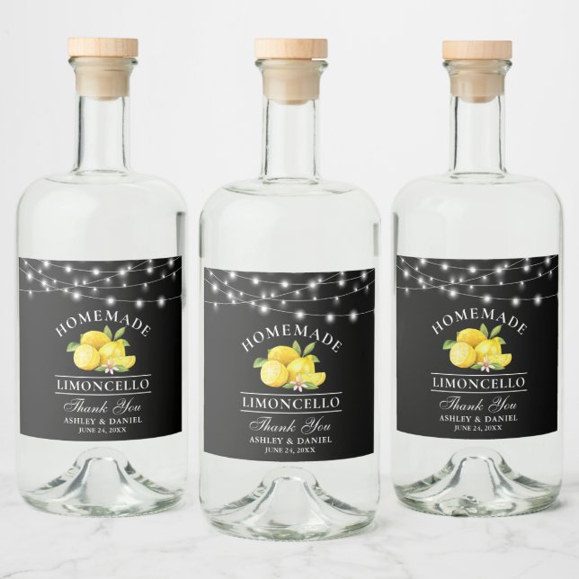 Étiquettes Pour Bouteilles De Liqueur Aquarelle Luminaires citrons noir Limoncello (Bouteilles)