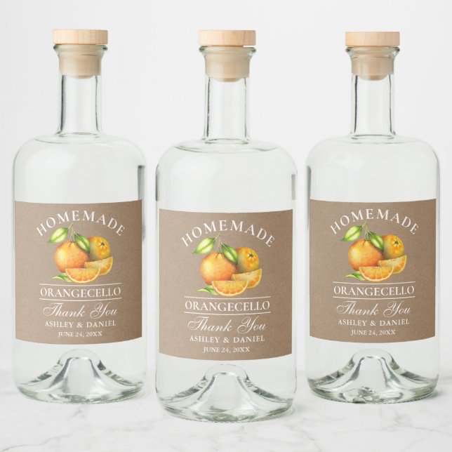 Étiquettes Pour Bouteilles De Liqueur Aquarelle Oranges Orangecello Mariage Kraft (Bouteilles)