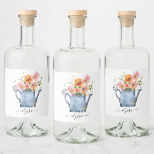 Étiquettes Pour Bouteilles De Liqueur Aquarelle peinte à la main Floral