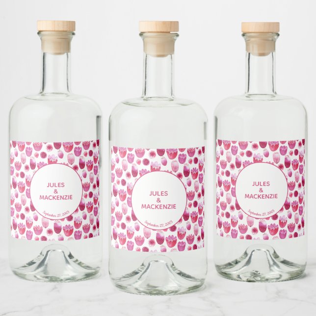 Étiquettes Pour Bouteilles De Liqueur Aquarelle rose vif Mariage floral (Bouteilles)