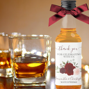 Étiquettes Pour Bouteilles De Liqueur Aquarelle Rouge et rose Roses Mariage Mini Merci