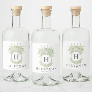 Étiquettes Pour Bouteilles De Liqueur Aquarelle Vert et Blanc Hydrangea Crest