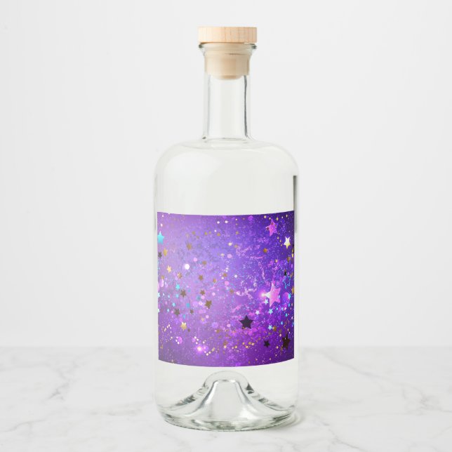 Étiquettes Pour Bouteilles De Liqueur Arrière - plan de feuille violet avec étoiles (Devant)