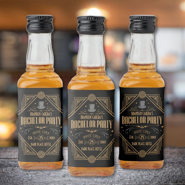 Étiquettes Pour Bouteilles De Liqueur Art Déco Bachelor Party Favoriser (bachelor party liquor bottle  Art Deco speakeasy 1920s theme gold and black groomsmen best man gift)