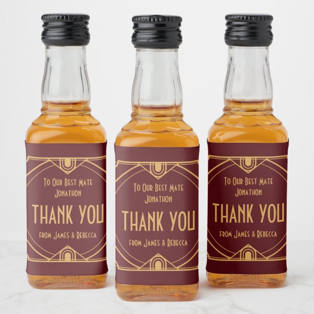 Étiquettes Pour Bouteilles De Liqueur Art Deco Noms Bénéficiaire Merci Bourgogne (Bouteilles)