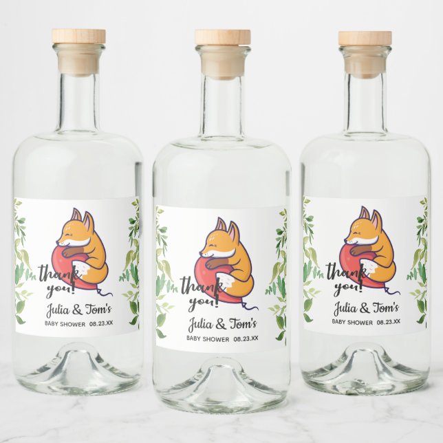 Étiquettes Pour Bouteilles De Liqueur Baby shower de Merci de renard mou (Bouteilles)