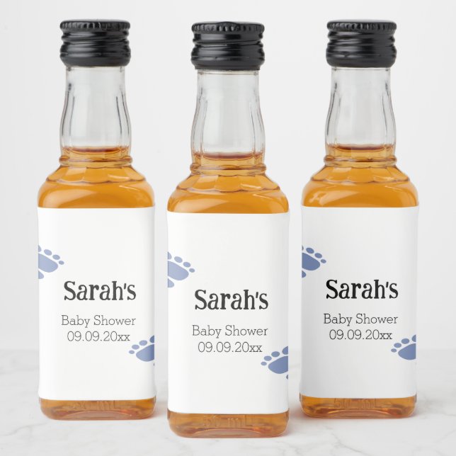 Étiquettes Pour Bouteilles De Liqueur Baby shower Mini d'empreinte bleu mignon personnal (Bouteilles)
