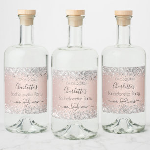 Étiquettes Pour Bouteilles De Liqueur Bachelorette rose or argent parties scintillant m.