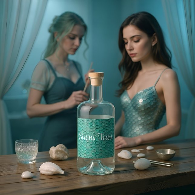 Étiquettes Pour Bouteilles De Liqueur Balances vertes de mer de sirènes (Créateur téléchargé)