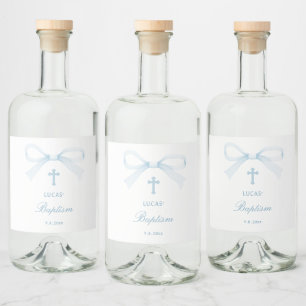 Étiquettes Pour Bouteilles De Liqueur Baptême au nœud bleu aquarelle