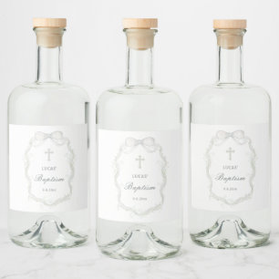 Étiquettes Pour Bouteilles De Liqueur Baptême de l'haleine du bébé au ruban blanc
