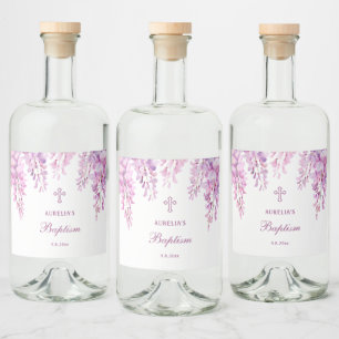 Étiquettes Pour Bouteilles De Liqueur Baptême de Wisteria rose