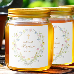 Étiquettes Pour Bouteilles De Liqueur Baptême Fleur sauvage Pastel