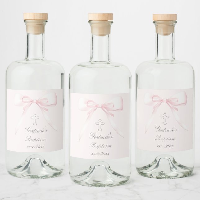 Étiquettes Pour Bouteilles De Liqueur Baptême rose (Bouteilles)