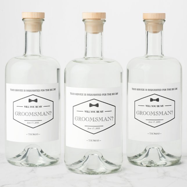 Étiquettes Pour Bouteilles De Liqueur Be My Groomsman Proposition Black Modern Mariage (Bouteilles)