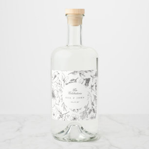 Étiquettes Pour Bouteilles De Liqueur Beau Mariage à croquis de Monogramme Floral