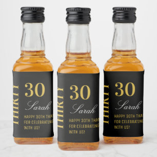 Étiquettes Pour Bouteilles De Liqueur Black & Gold Elegant 30e anniversaire Merci