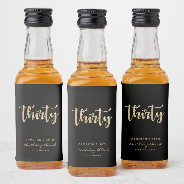Étiquettes Pour Bouteilles De Liqueur Black & Gold moderne 30e anniversaire Liq personna (Bouteilles)