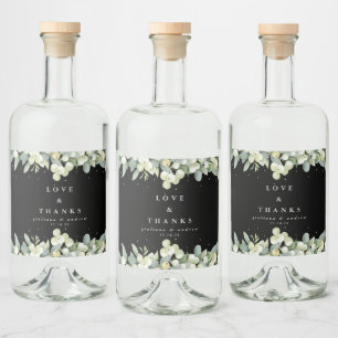 Étiquettes Pour Bouteilles De Liqueur Black Snowberry+Eucalyptus Mariage d'hiver