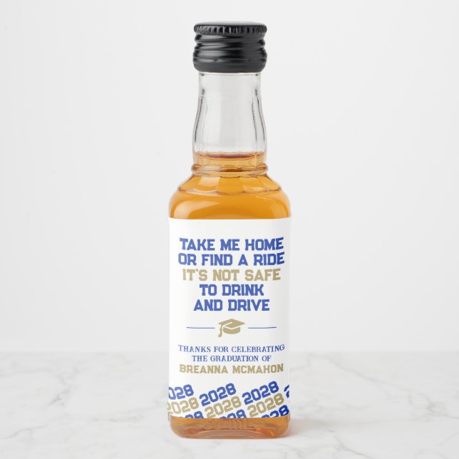 Étiquettes Pour Bouteilles De Liqueur Bleu et Gold Graduation Ne pas boire et conduire M (Devant)