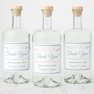 Étiquettes Pour Bouteilles De Liqueur Bleu & Gris Simple Merci de mariage élégant