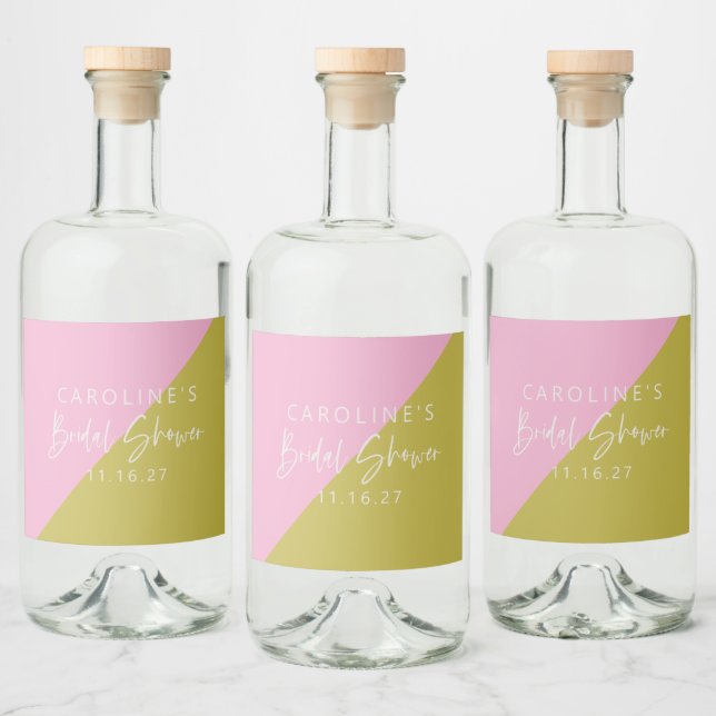 Étiquettes Pour Bouteilles De Liqueur Bloc de couleur vert rose moderne Fête des mariées (Bouteilles)